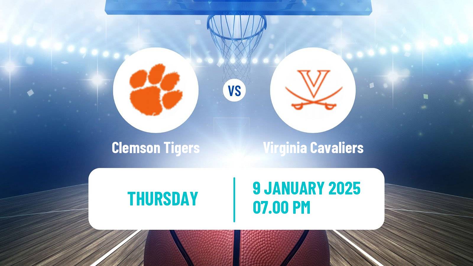 Basketball NCAA College Basketball Women Clemson Tigers - Virginia Cavaliers