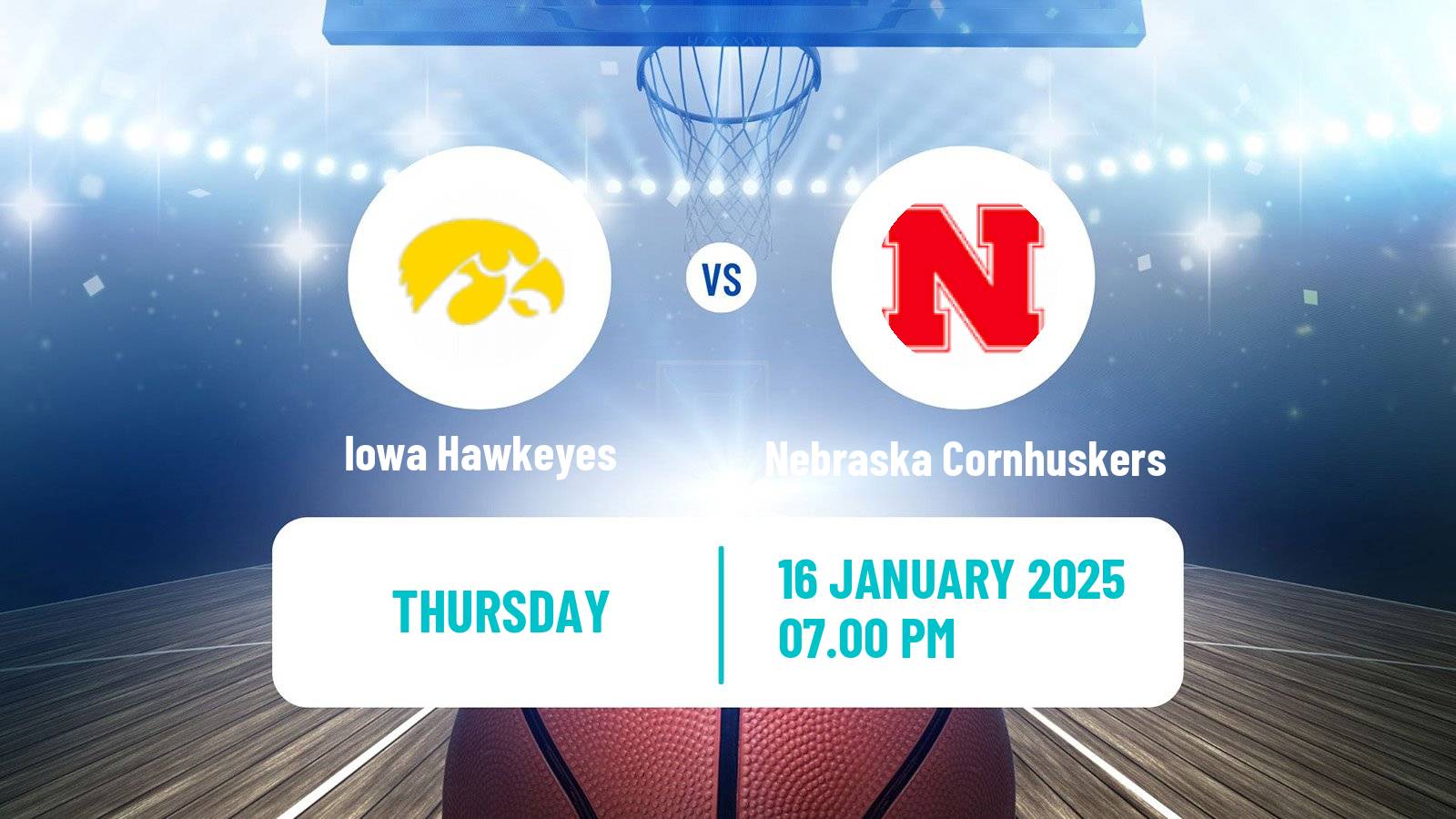 Basketball NCAA College Basketball Women Iowa Hawkeyes - Nebraska Cornhuskers