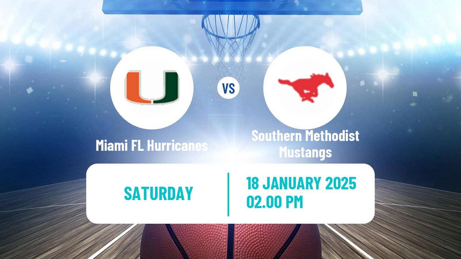 Basketball NCAA College Basketball Miami FL Hurricanes - Southern Methodist Mustangs