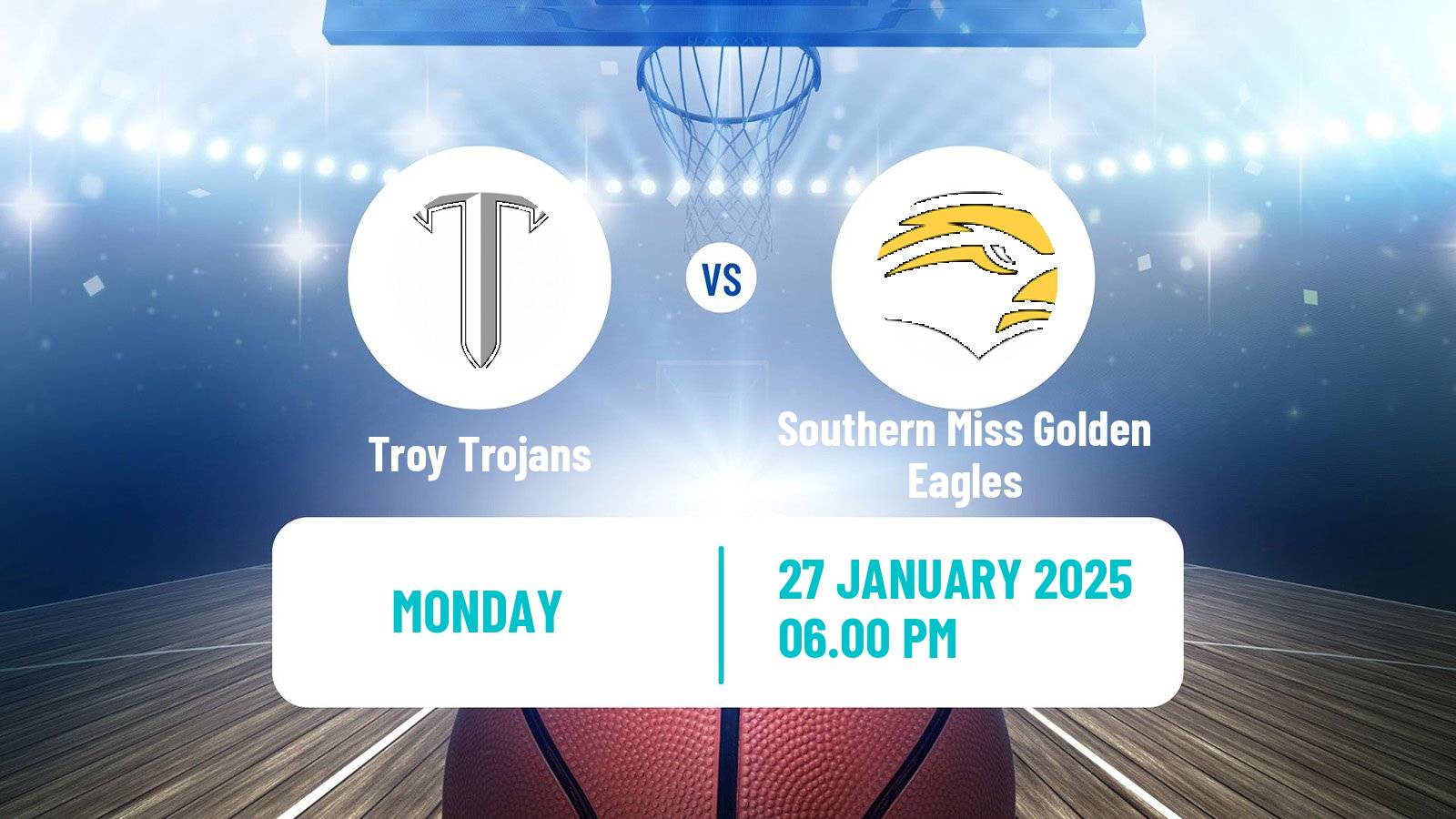 Basketball NCAA College Basketball Troy Trojans - Southern Miss Golden Eagles