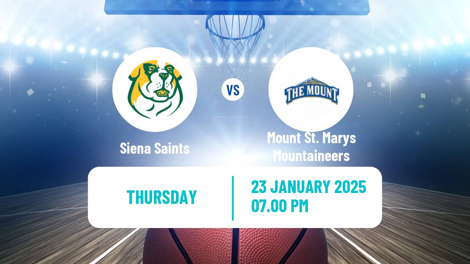 Basketball NCAA College Basketball Siena Saints - Mount St. Marys Mountaineers