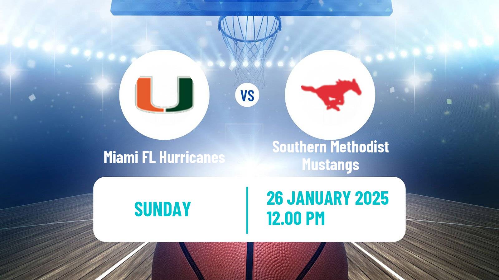 Basketball NCAA College Basketball Women Miami FL Hurricanes - Southern Methodist Mustangs