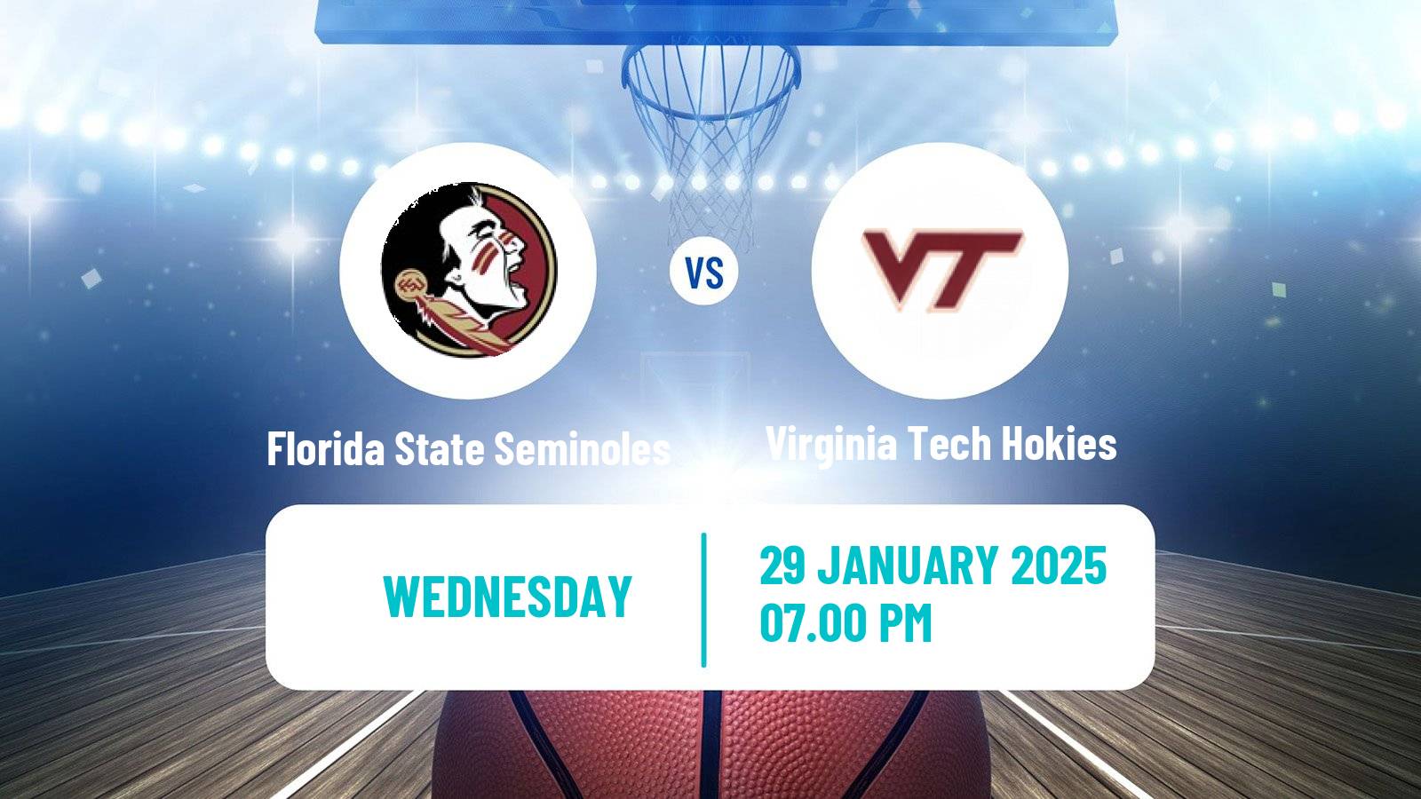 Basketball NCAA College Basketball Florida State Seminoles - Virginia Tech Hokies