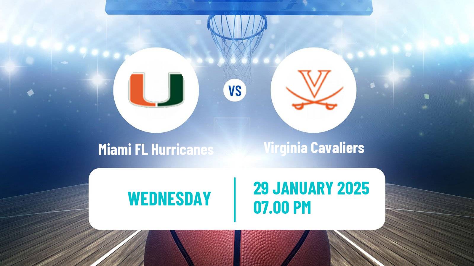 Basketball NCAA College Basketball Miami FL Hurricanes - Virginia Cavaliers