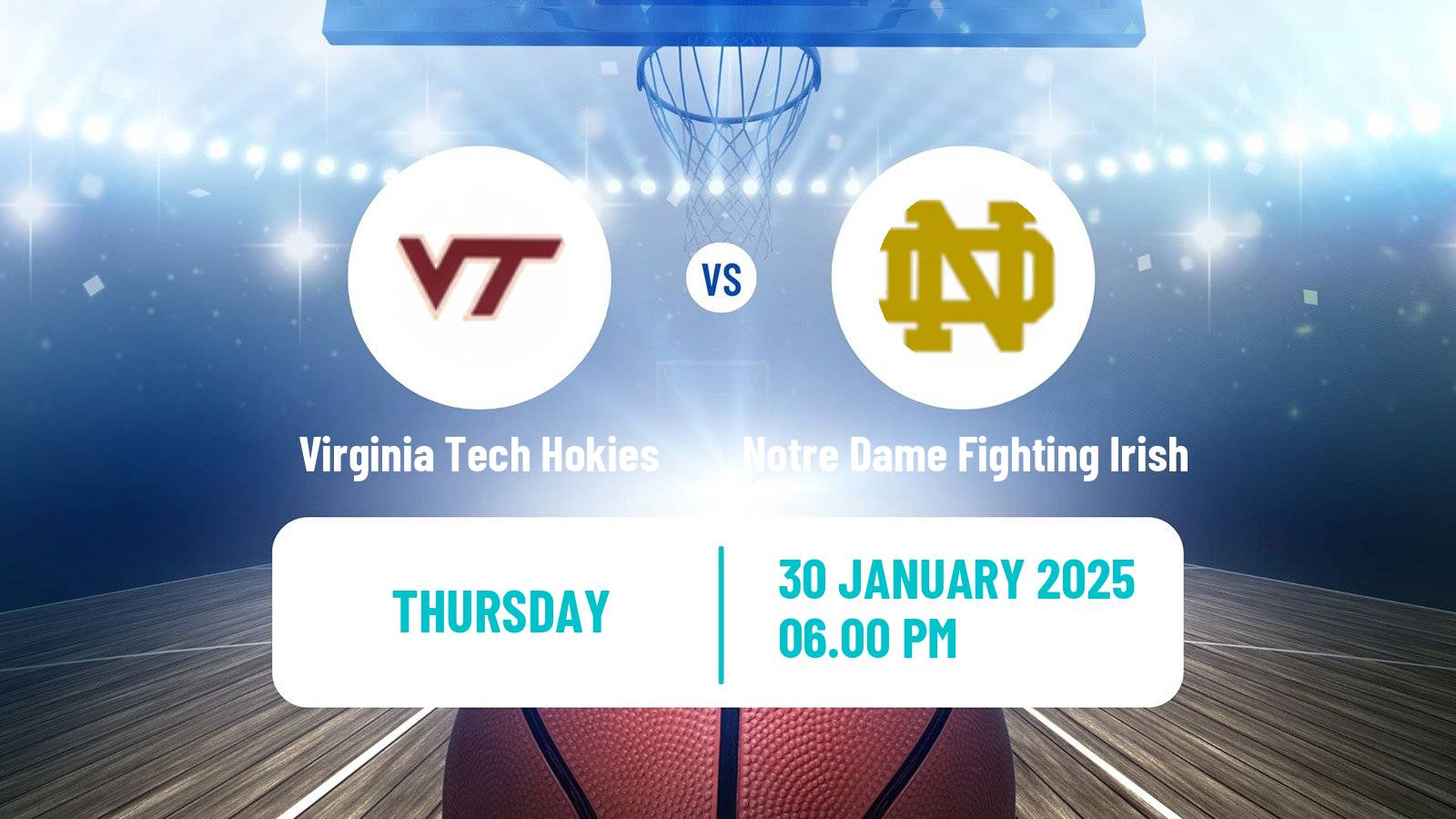 Basketball NCAA College Basketball Women Virginia Tech Hokies - Notre Dame Fighting Irish