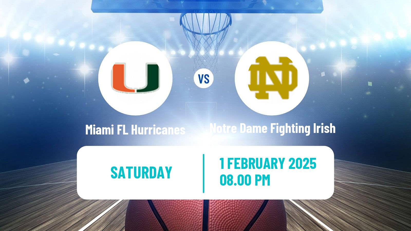 Basketball NCAA College Basketball Miami FL Hurricanes - Notre Dame Fighting Irish