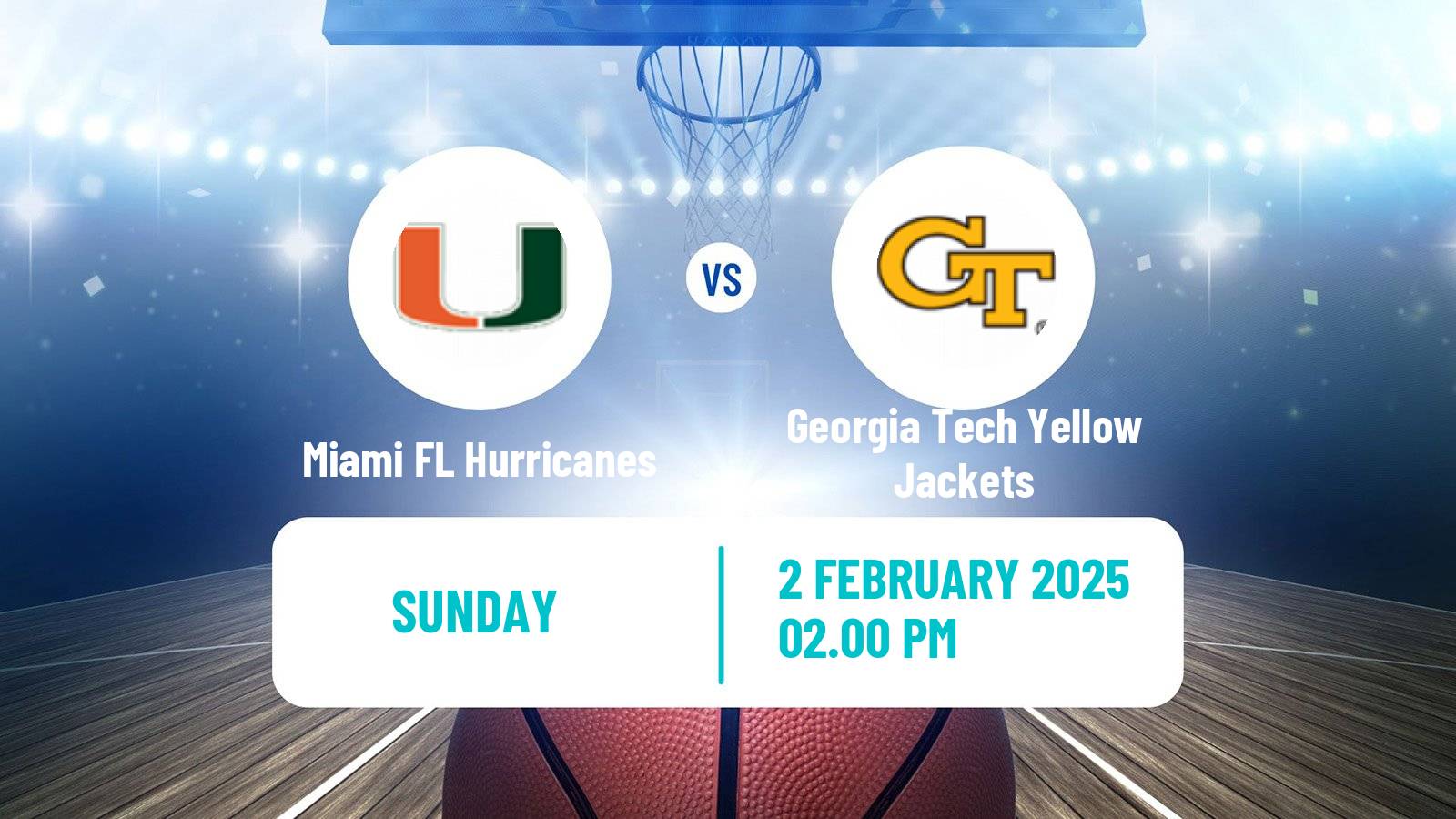 Basketball NCAA College Basketball Women Miami FL Hurricanes - Georgia Tech Yellow Jackets