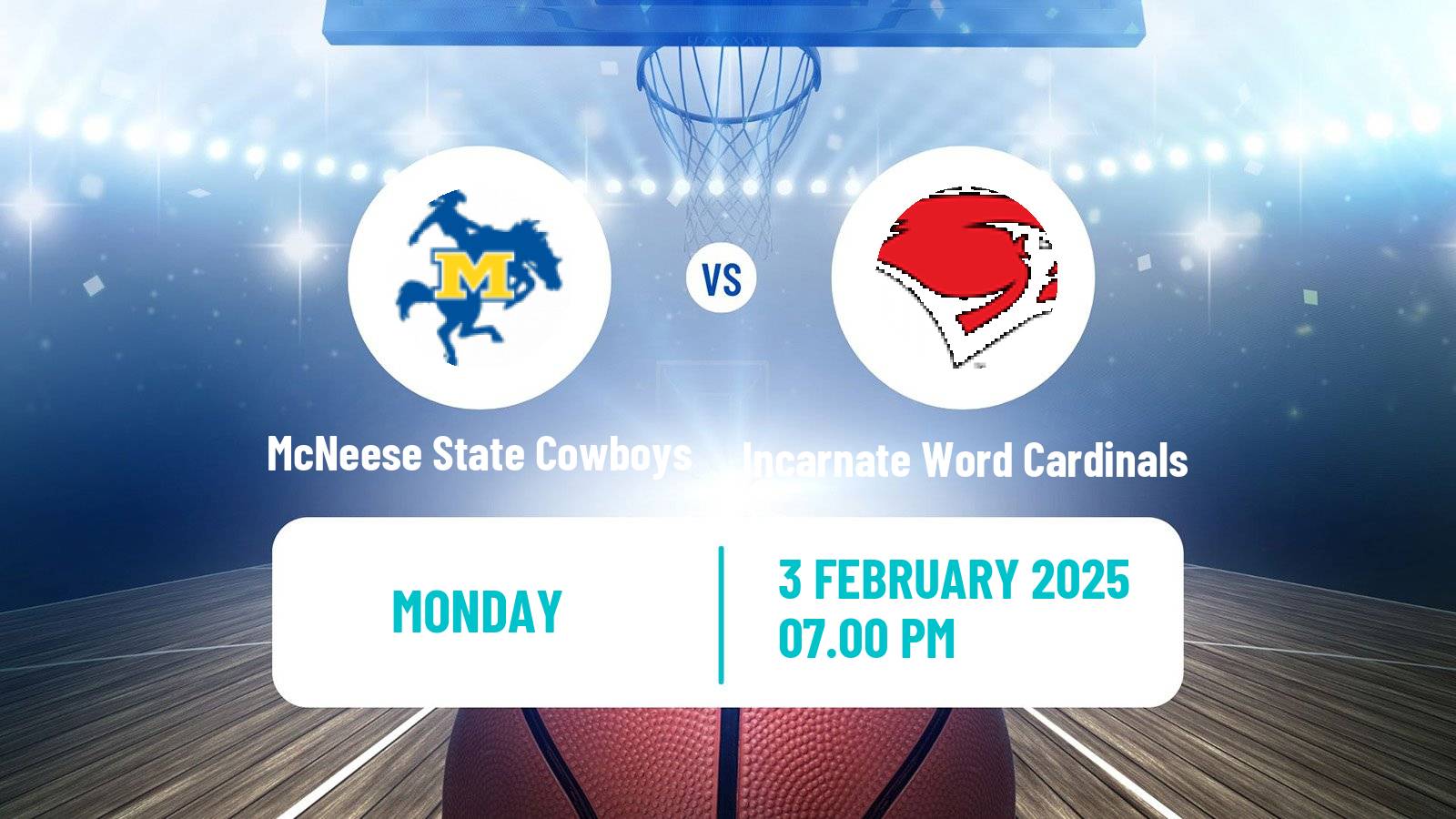 Basketball NCAA College Basketball McNeese State Cowboys - Incarnate Word Cardinals