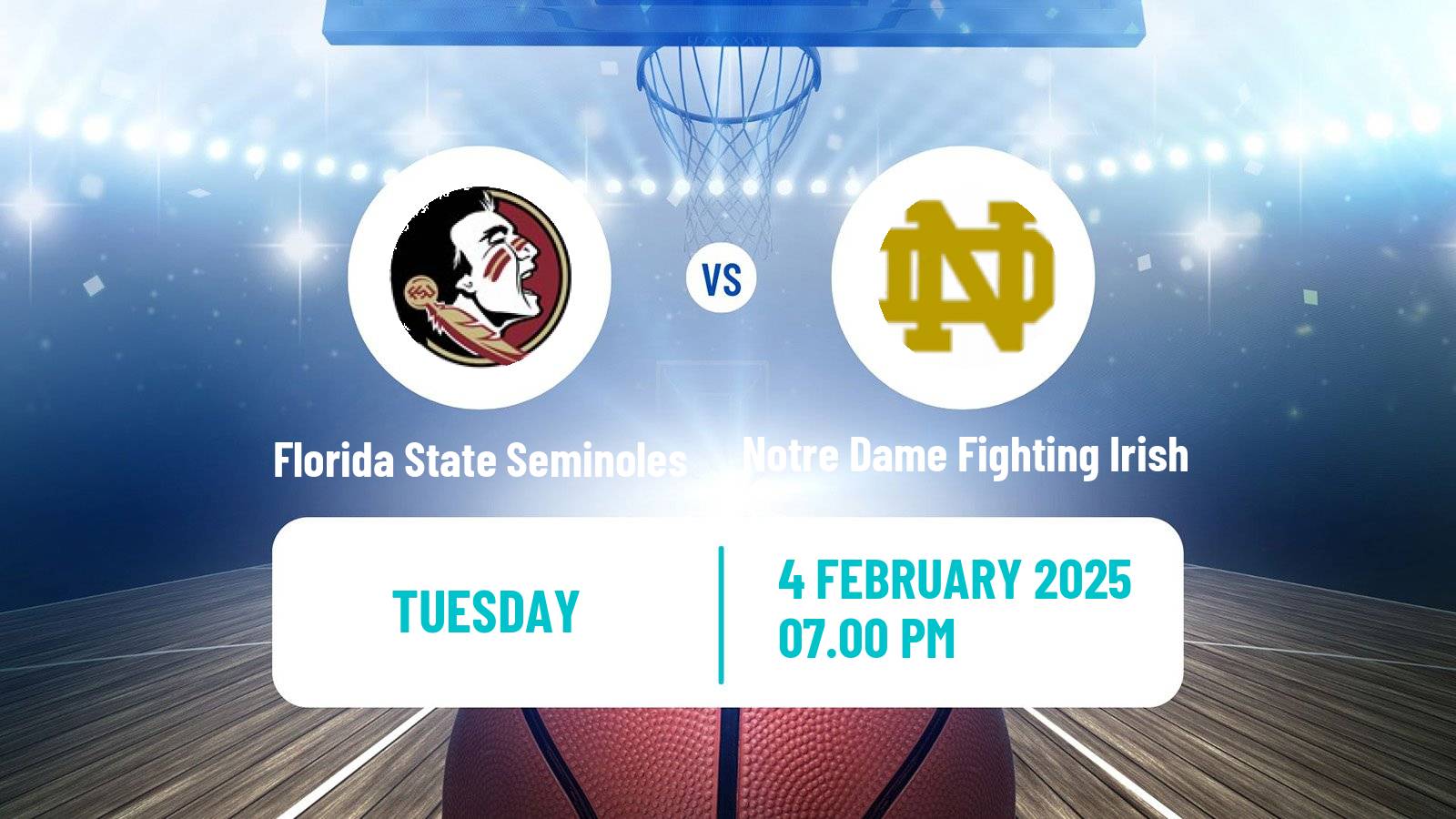 Basketball NCAA College Basketball Florida State Seminoles - Notre Dame Fighting Irish