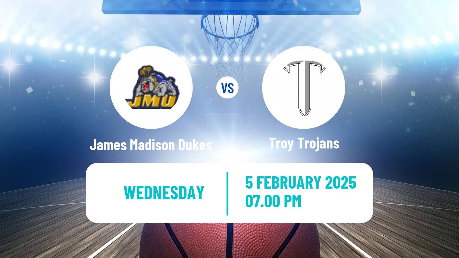 Basketball NCAA College Basketball James Madison Dukes - Troy Trojans