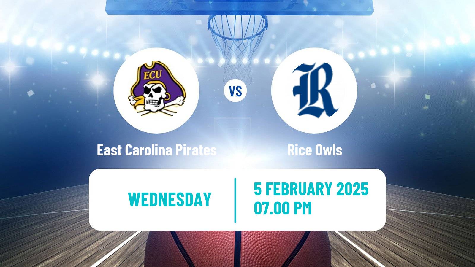 Basketball NCAA College Basketball East Carolina Pirates - Rice Owls