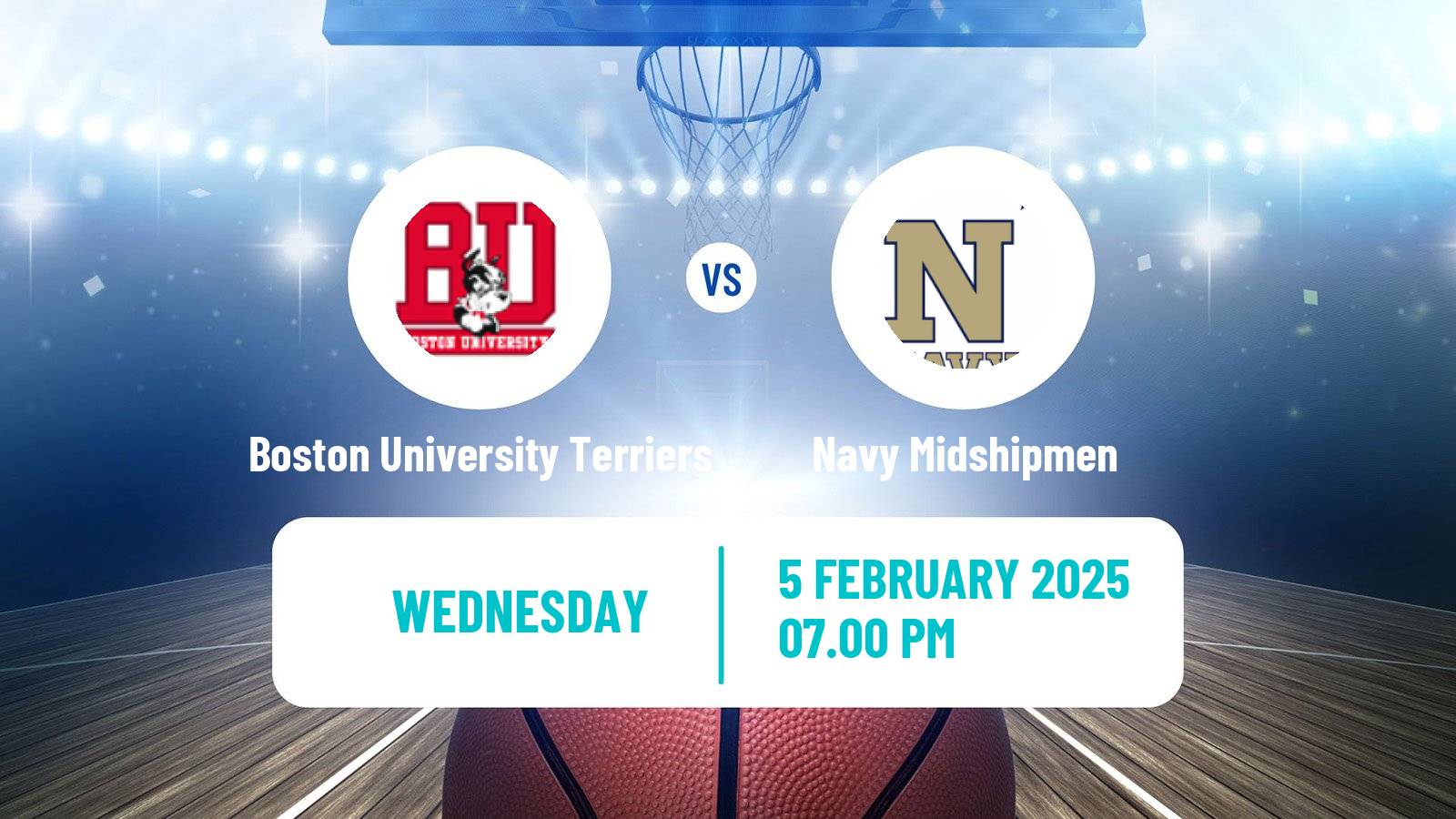 Basketball NCAA College Basketball Boston University Terriers - Navy Midshipmen