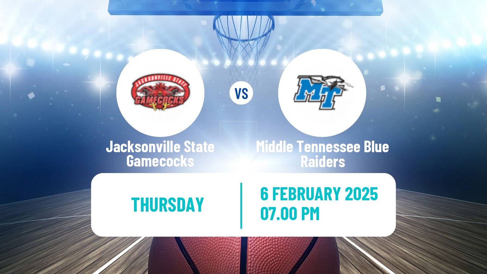 Basketball NCAA College Basketball Jacksonville State Gamecocks - Middle Tennessee Blue Raiders