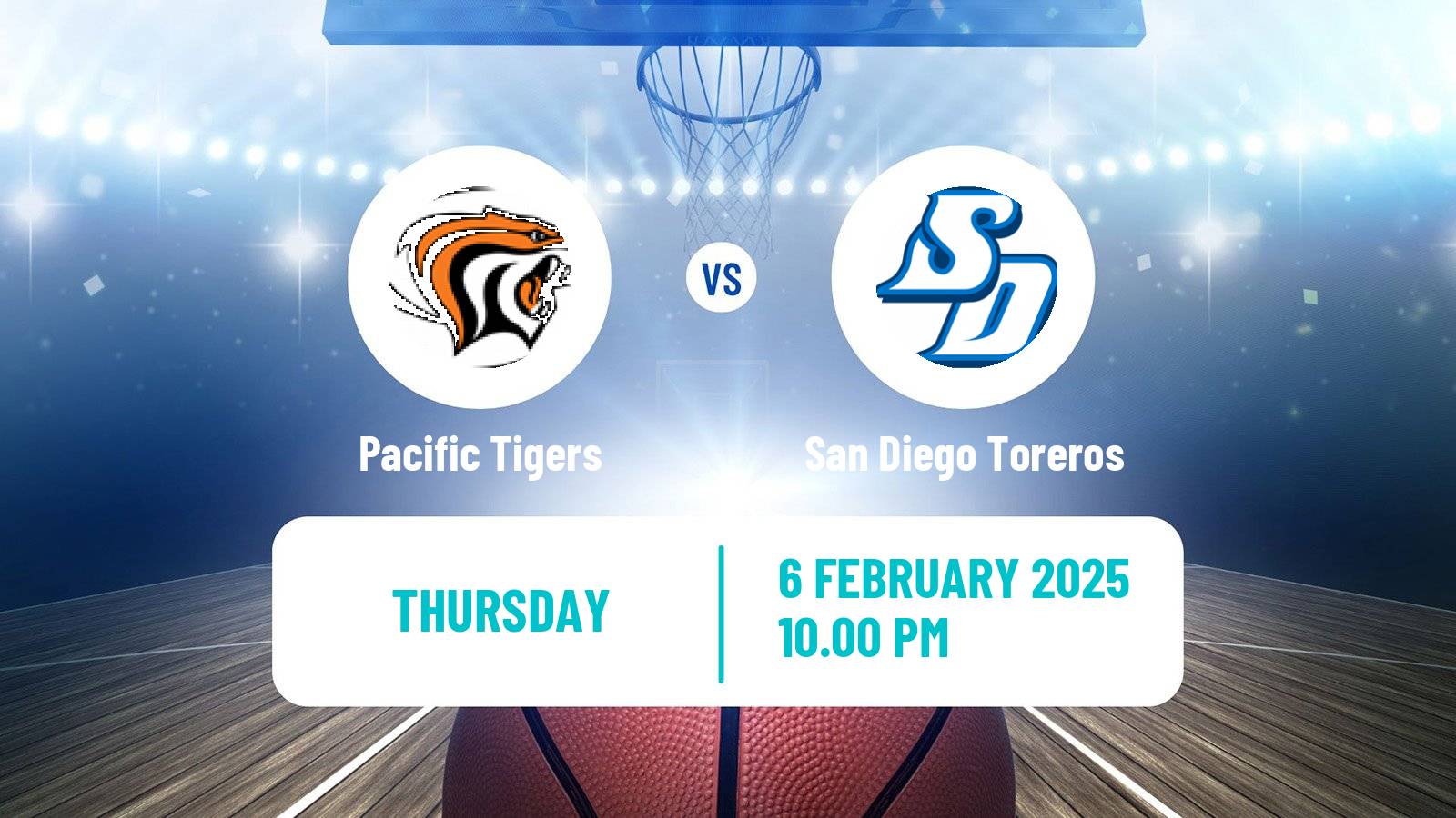 Basketball NCAA College Basketball Pacific Tigers - San Diego Toreros