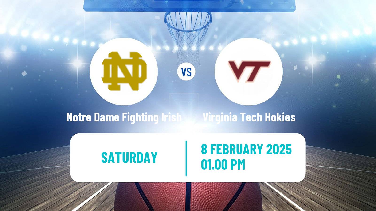 Basketball NCAA College Basketball Notre Dame Fighting Irish - Virginia Tech Hokies