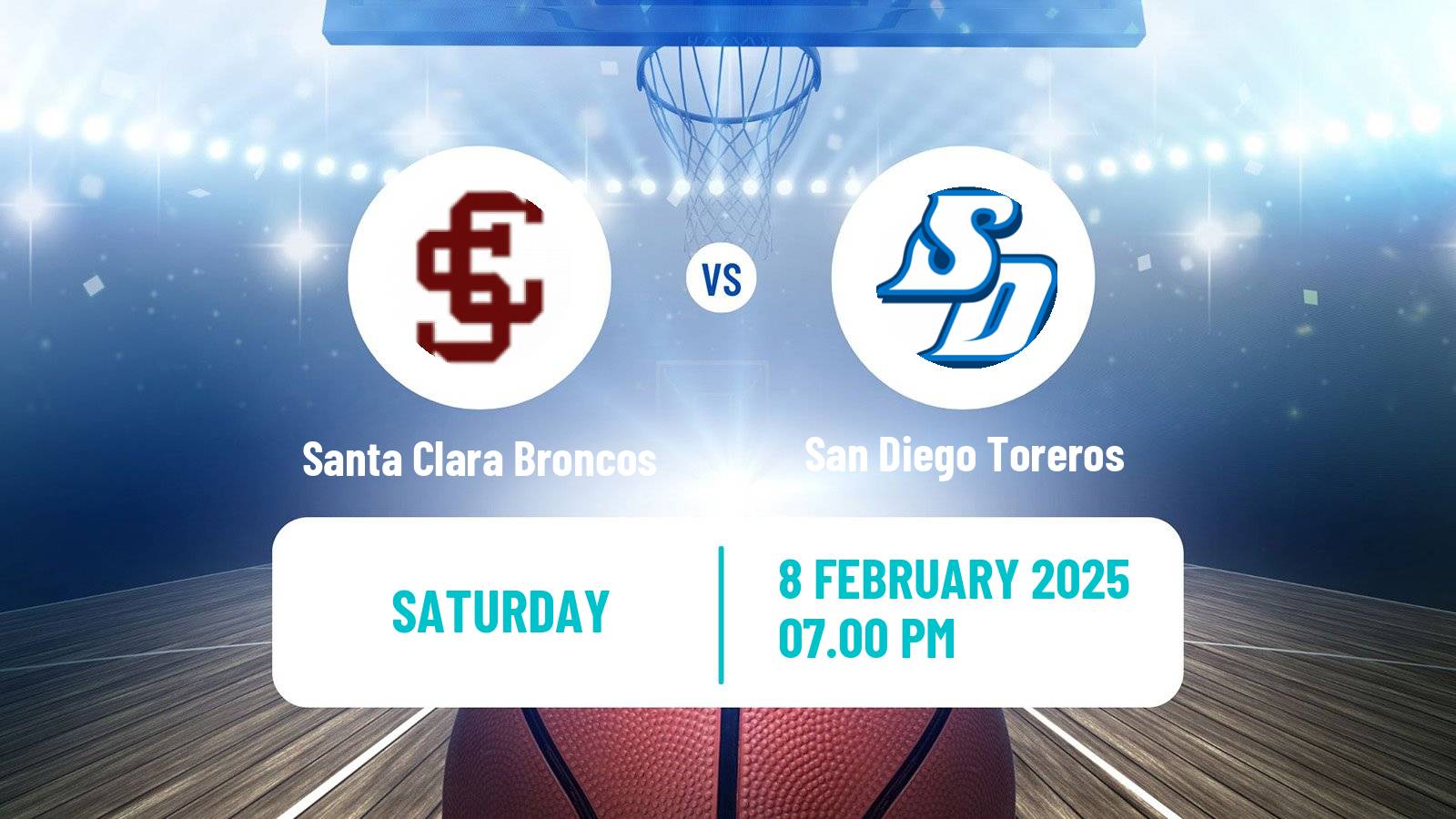 Basketball NCAA College Basketball Santa Clara Broncos - San Diego Toreros