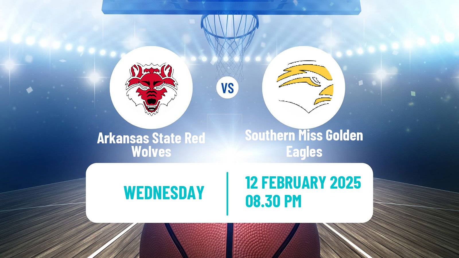 Basketball NCAA College Basketball Arkansas State Red Wolves - Southern Miss Golden Eagles