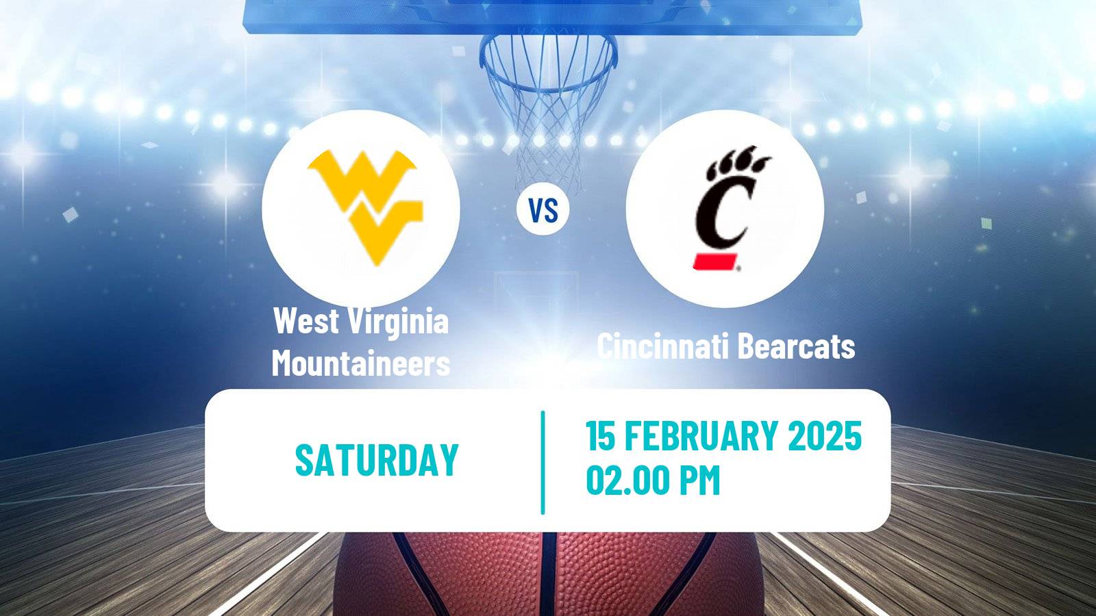 Basketball NCAA College Basketball Women West Virginia Mountaineers - Cincinnati Bearcats