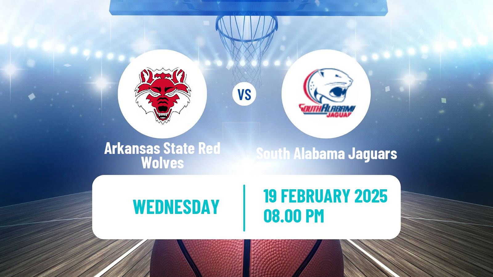 Basketball NCAA College Basketball Arkansas State Red Wolves - South Alabama Jaguars