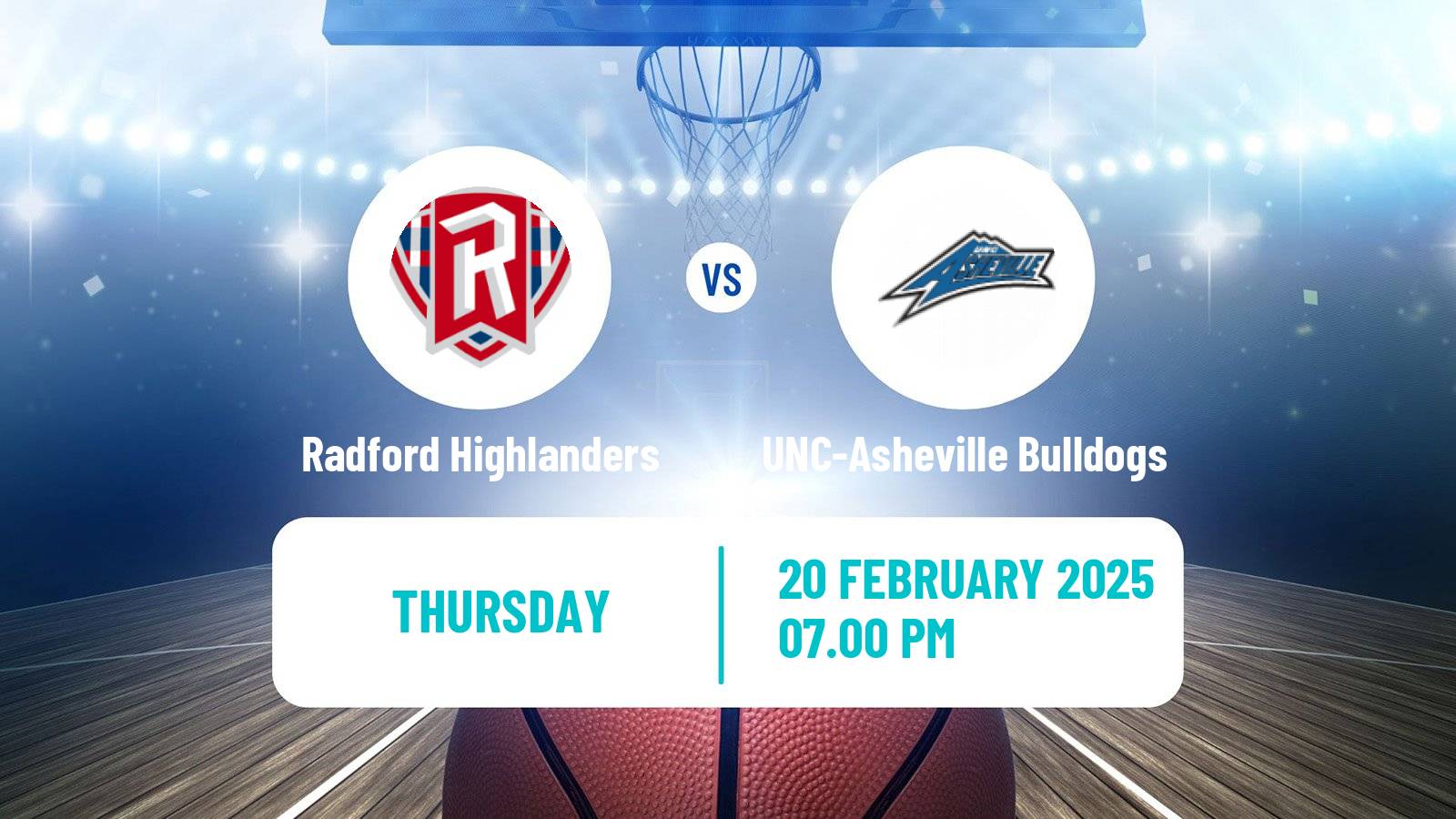 Basketball NCAA College Basketball Radford Highlanders - UNC-Asheville Bulldogs