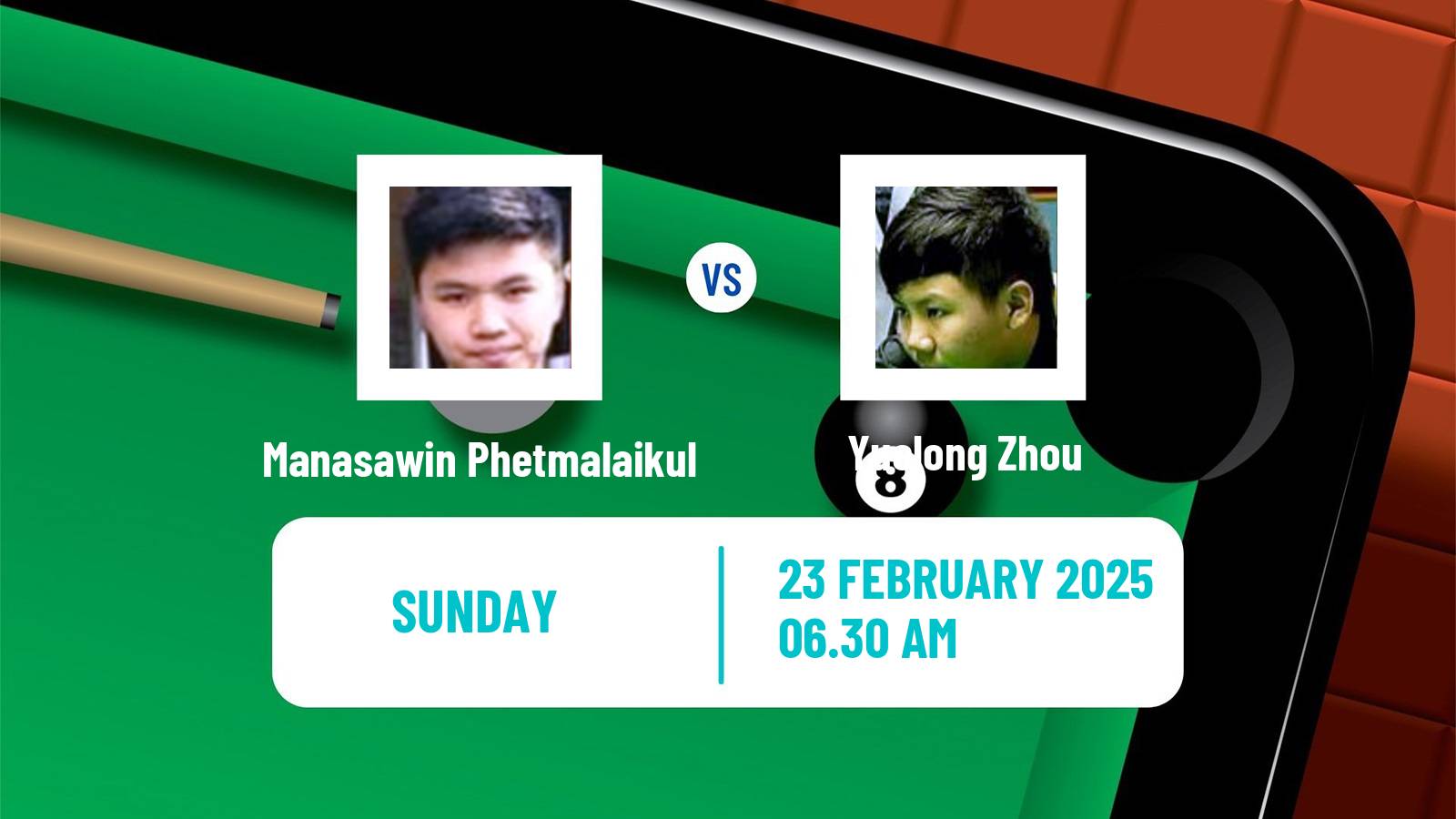 Snooker World Open Manasawin Phetmalaikul - Yuelong Zhou