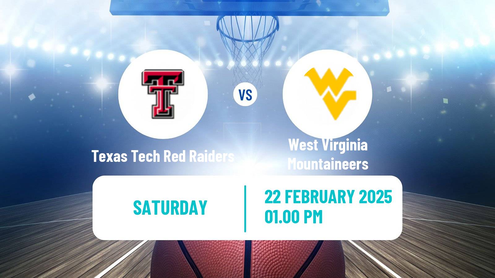 Basketball NCAA College Basketball Texas Tech Red Raiders - West Virginia Mountaineers