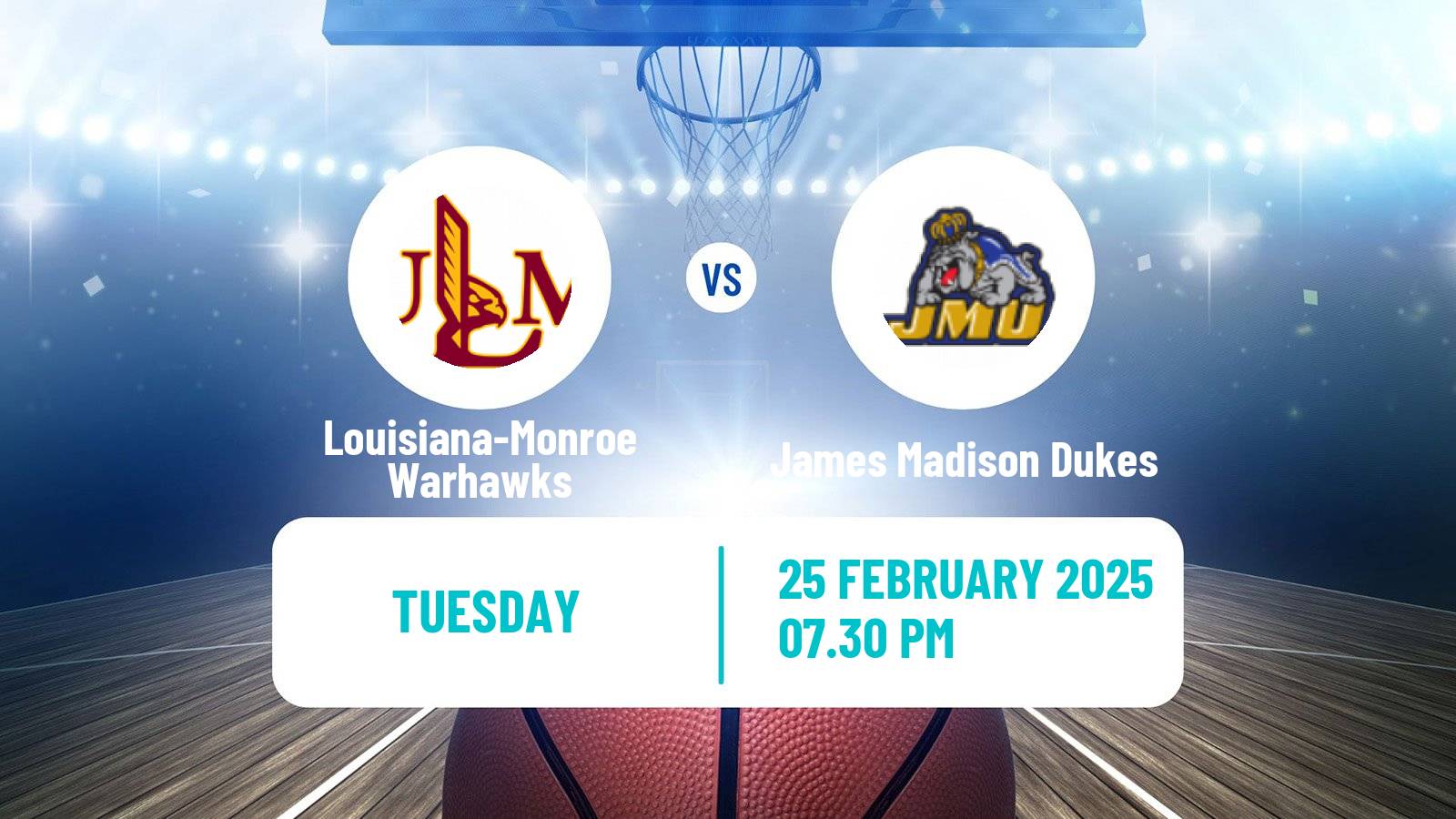 Basketball NCAA College Basketball Louisiana-Monroe Warhawks - James Madison Dukes