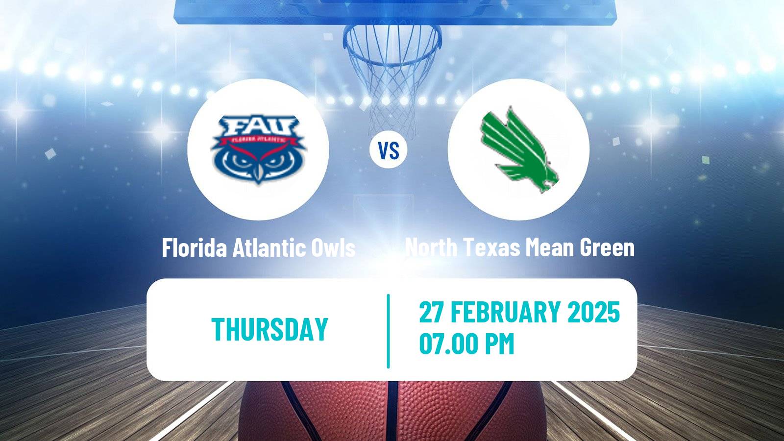 Basketball NCAA College Basketball Florida Atlantic Owls - North Texas Mean Green