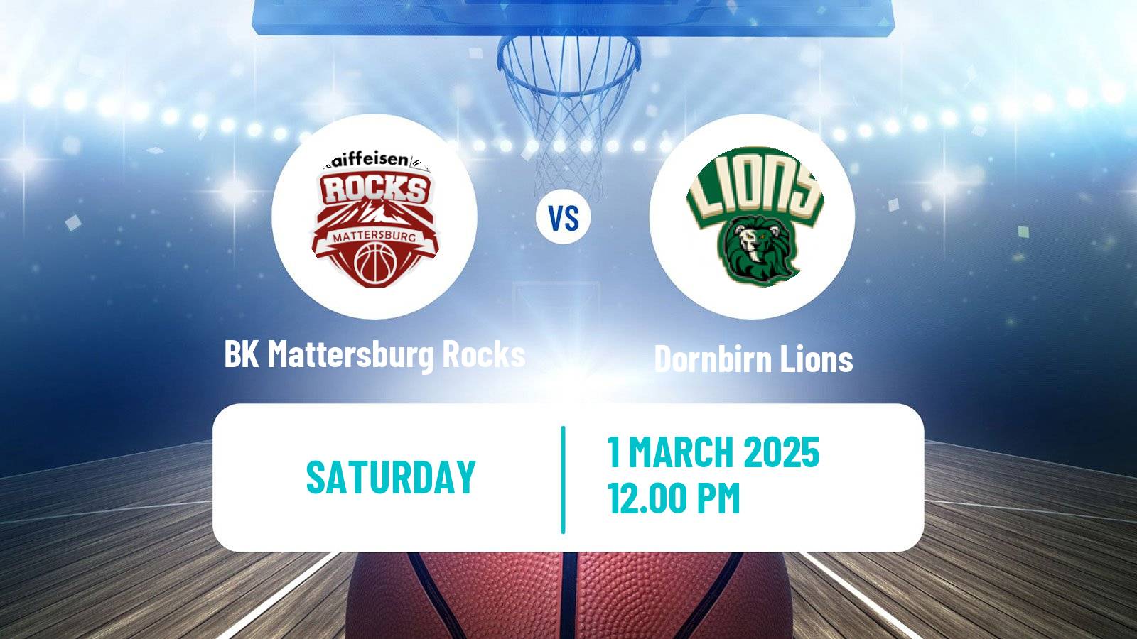 Basketball Austrian Zweite Liga Basketball BK Mattersburg Rocks - Dornbirn Lions