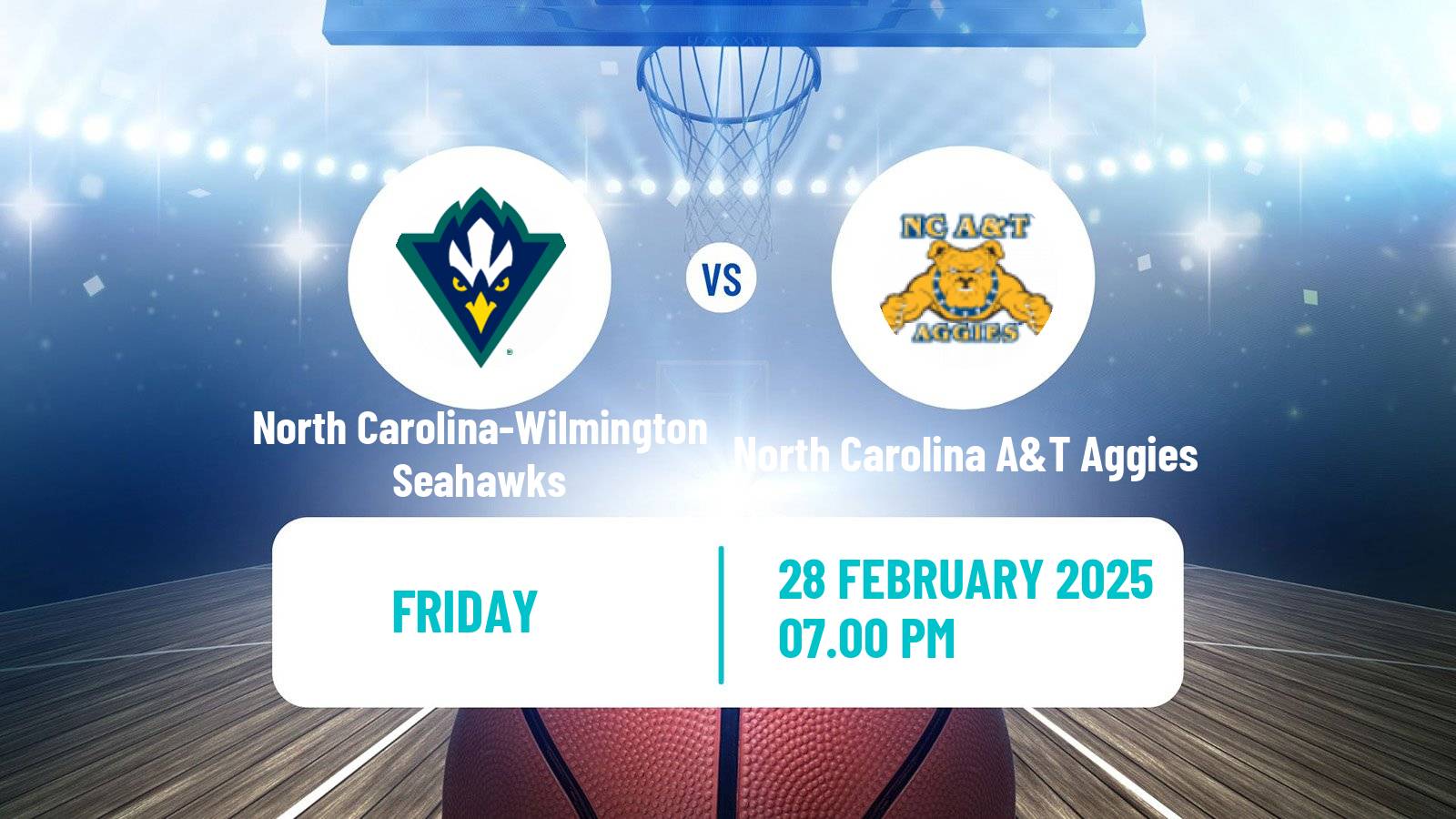 Basketball NCAA College Basketball Women North Carolina-Wilmington Seahawks - North Carolina A&T Aggies