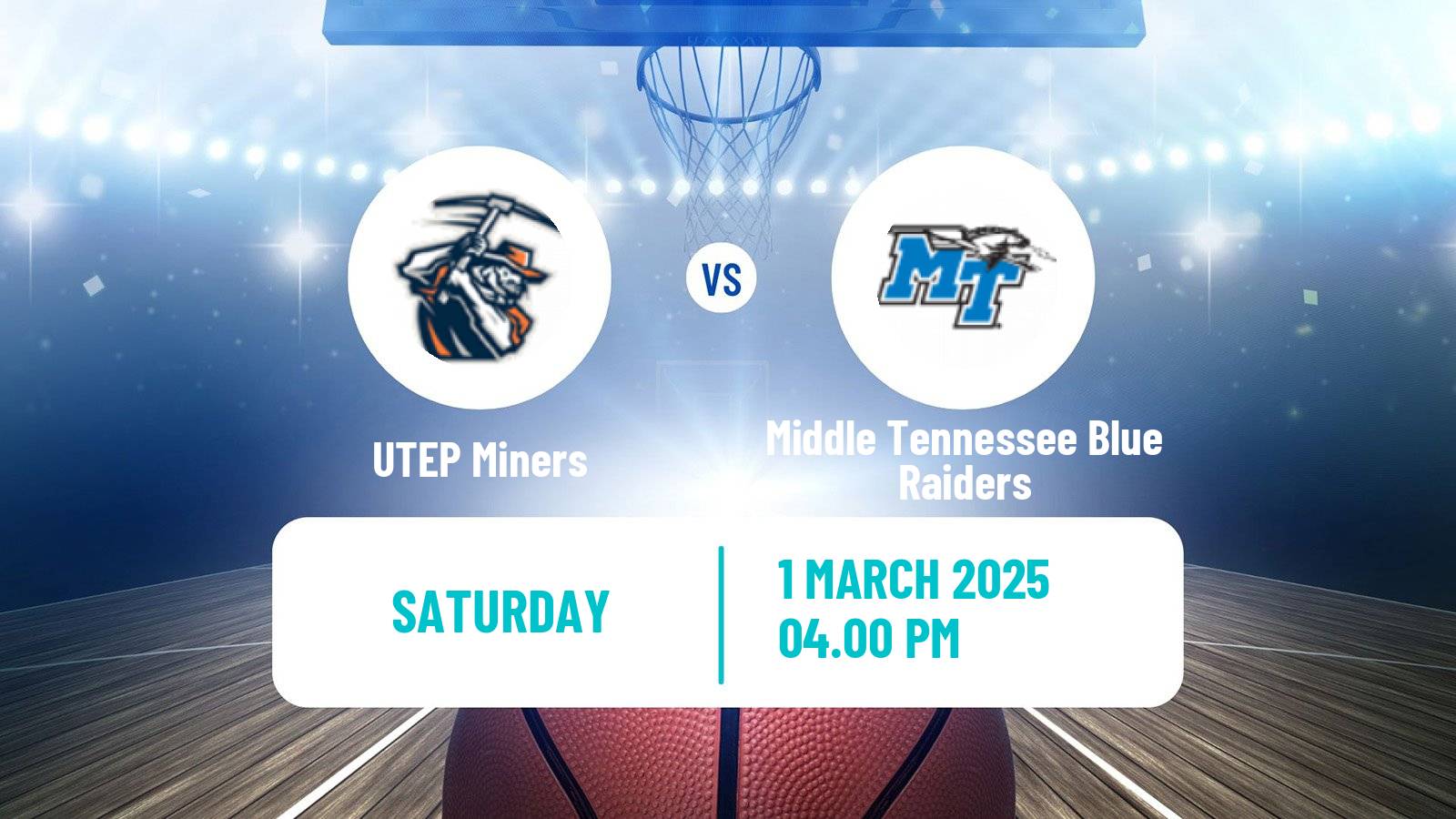 Basketball NCAA College Basketball UTEP Miners - Middle Tennessee Blue Raiders