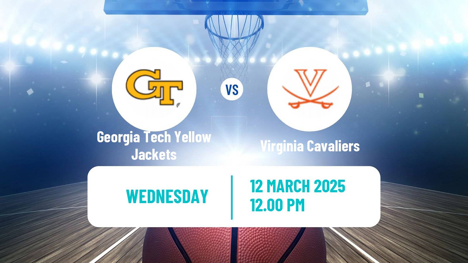 Basketball NCAA College Basketball Georgia Tech Yellow Jackets - Virginia Cavaliers