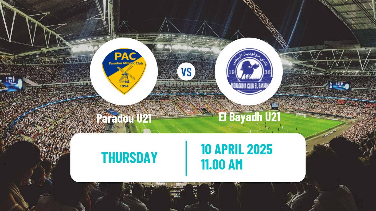 Soccer Algerian Ligue U21 Paradou U21 - El Bayadh U21