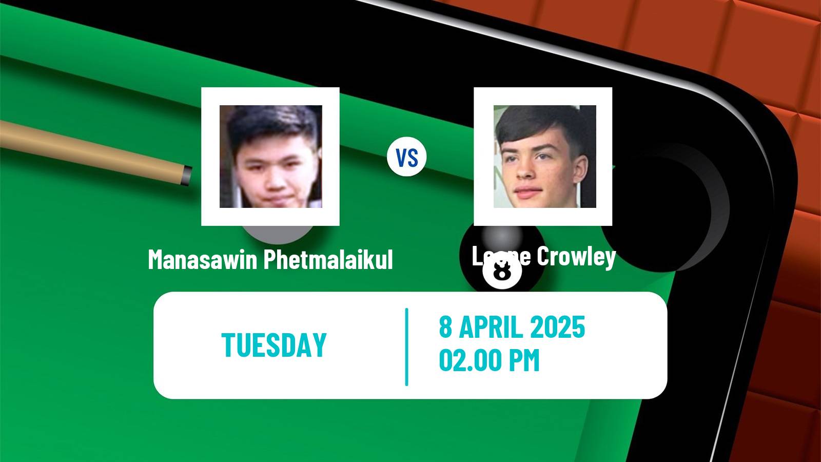 Snooker World Championship Manasawin Phetmalaikul - Leone Crowley