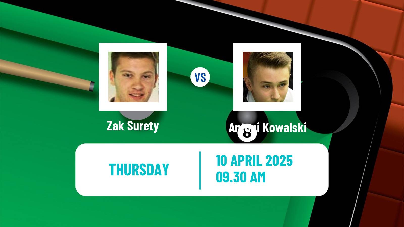 Snooker World Championship Zak Surety - Antoni Kowalski