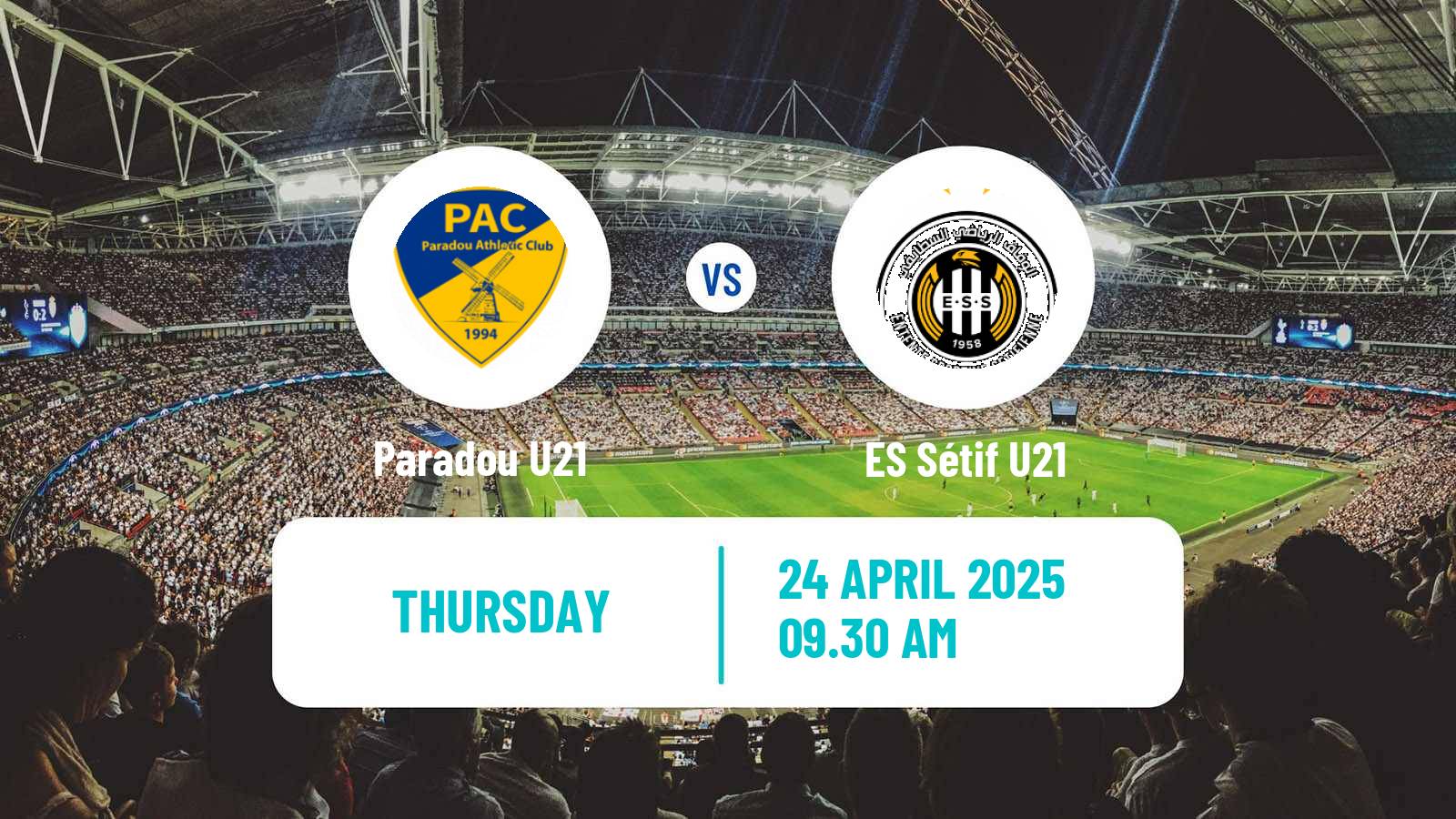 Soccer Algerian Ligue U21 Paradou U21 - ES Sétif U21