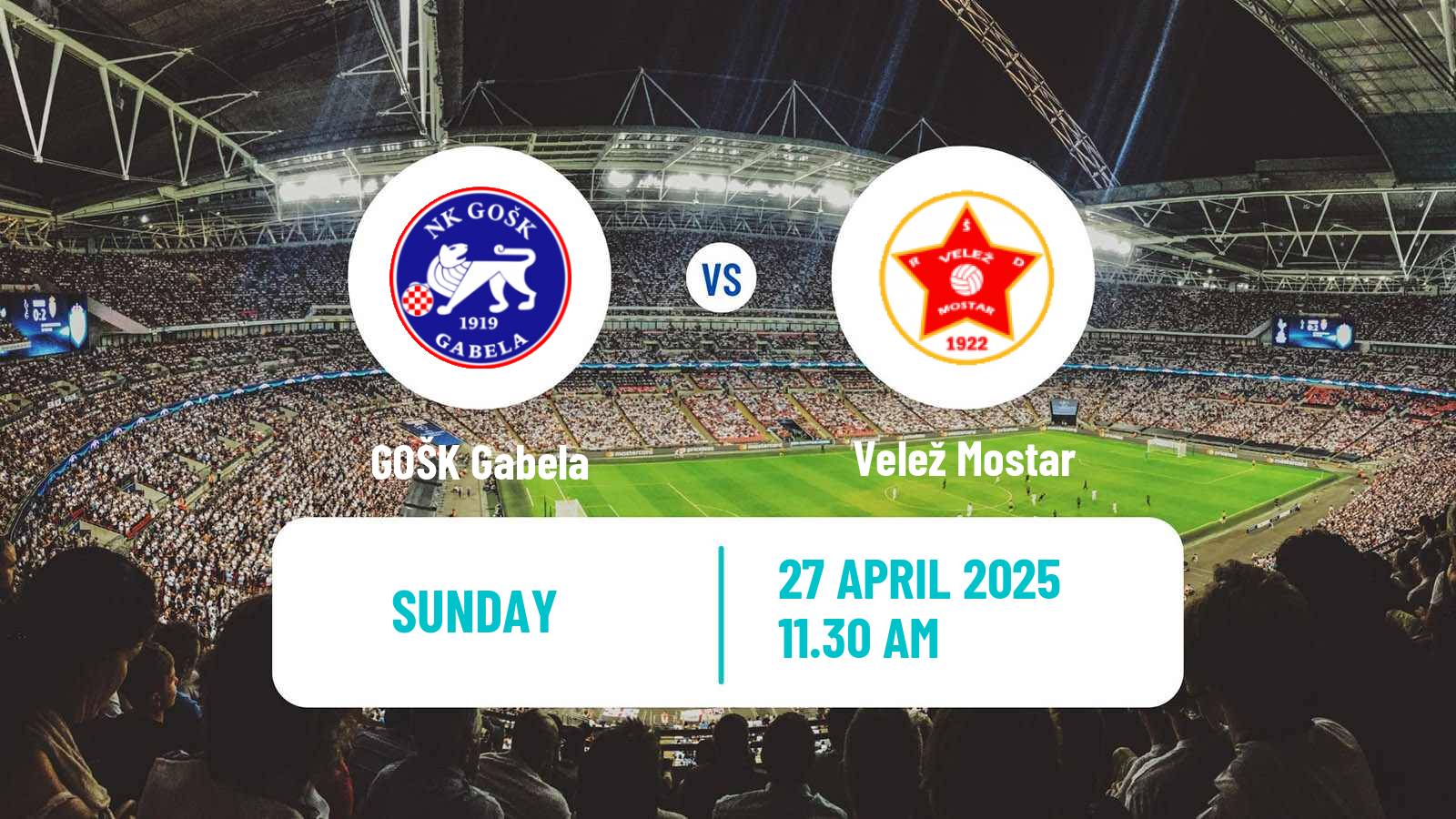 Soccer Bosnian Premier League GOŠK Gabela - Velež Mostar