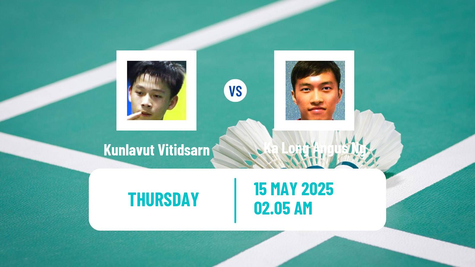 Badminton BWF World Tour Thailand Open Men Kunlavut Vitidsarn - Ka Long Angus Ng