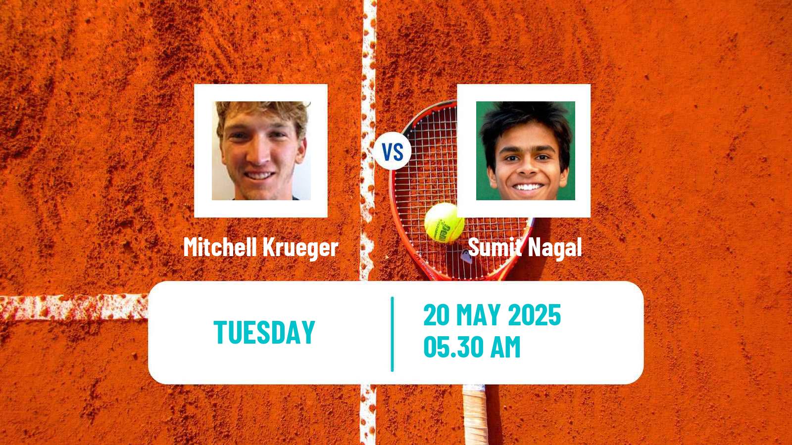 Tennis ATP Roland Garros Mitchell Krueger - Sumit Nagal
