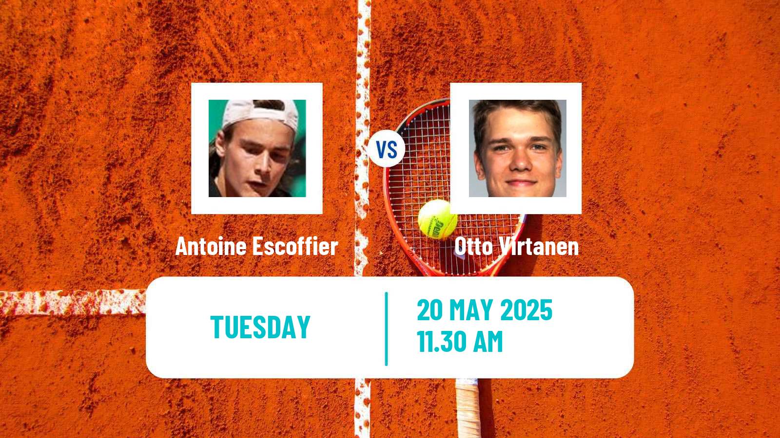 Tennis ATP Roland Garros Antoine Escoffier - Otto Virtanen
