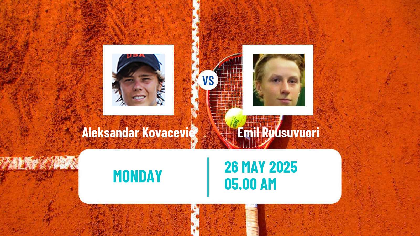 Tennis ATP Roland Garros Aleksandar Kovacevic - Emil Ruusuvuori