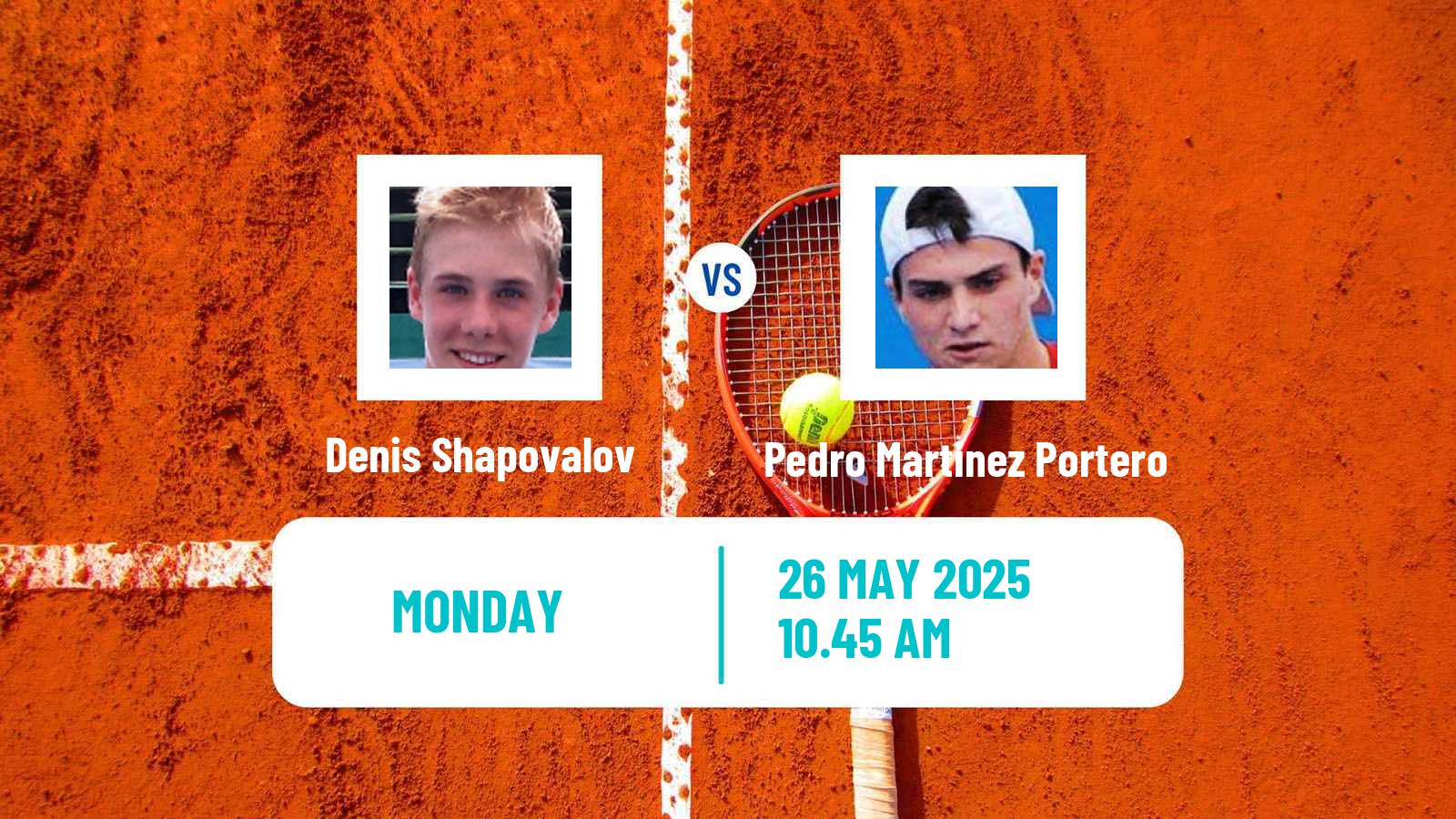 Tennis ATP Roland Garros Denis Shapovalov - Pedro Martinez Portero
