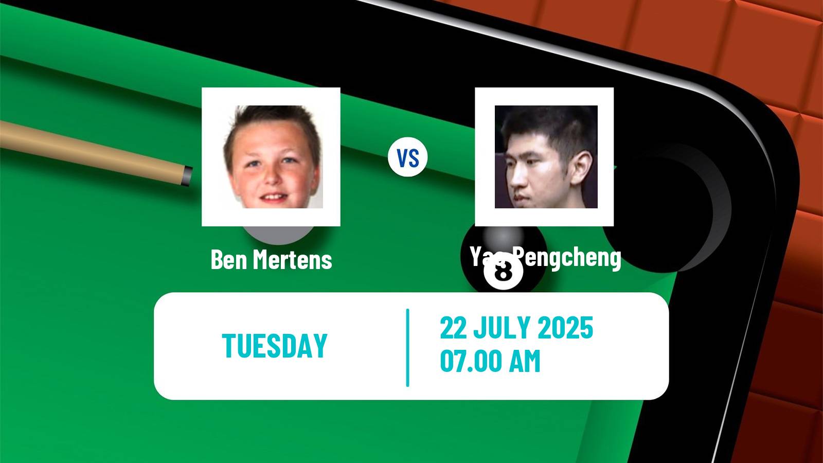 Snooker Championship League Ben Mertens - Yao Pengcheng