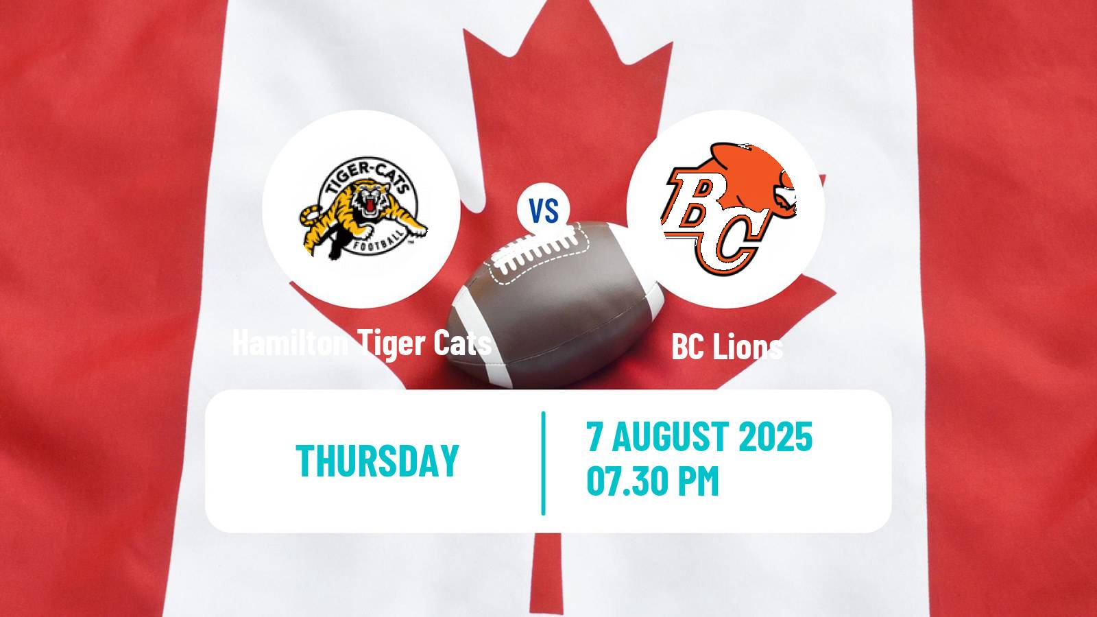 Canadian football CFL Hamilton Tiger Cats - BC Lions