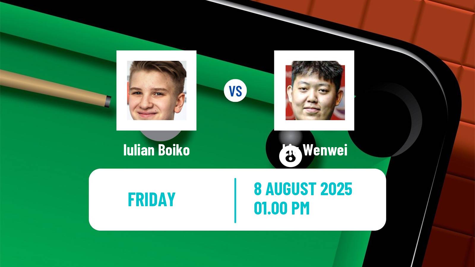 Snooker Saudi Arabia Masters Iulian Boiko - Liu Wenwei