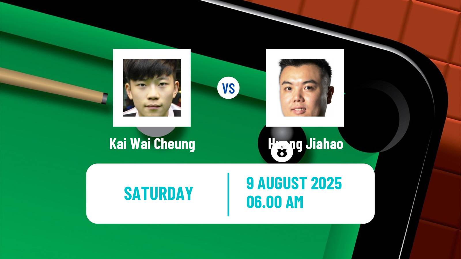 Snooker Saudi Arabia Masters Kai Wai Cheung - Huang Jiahao