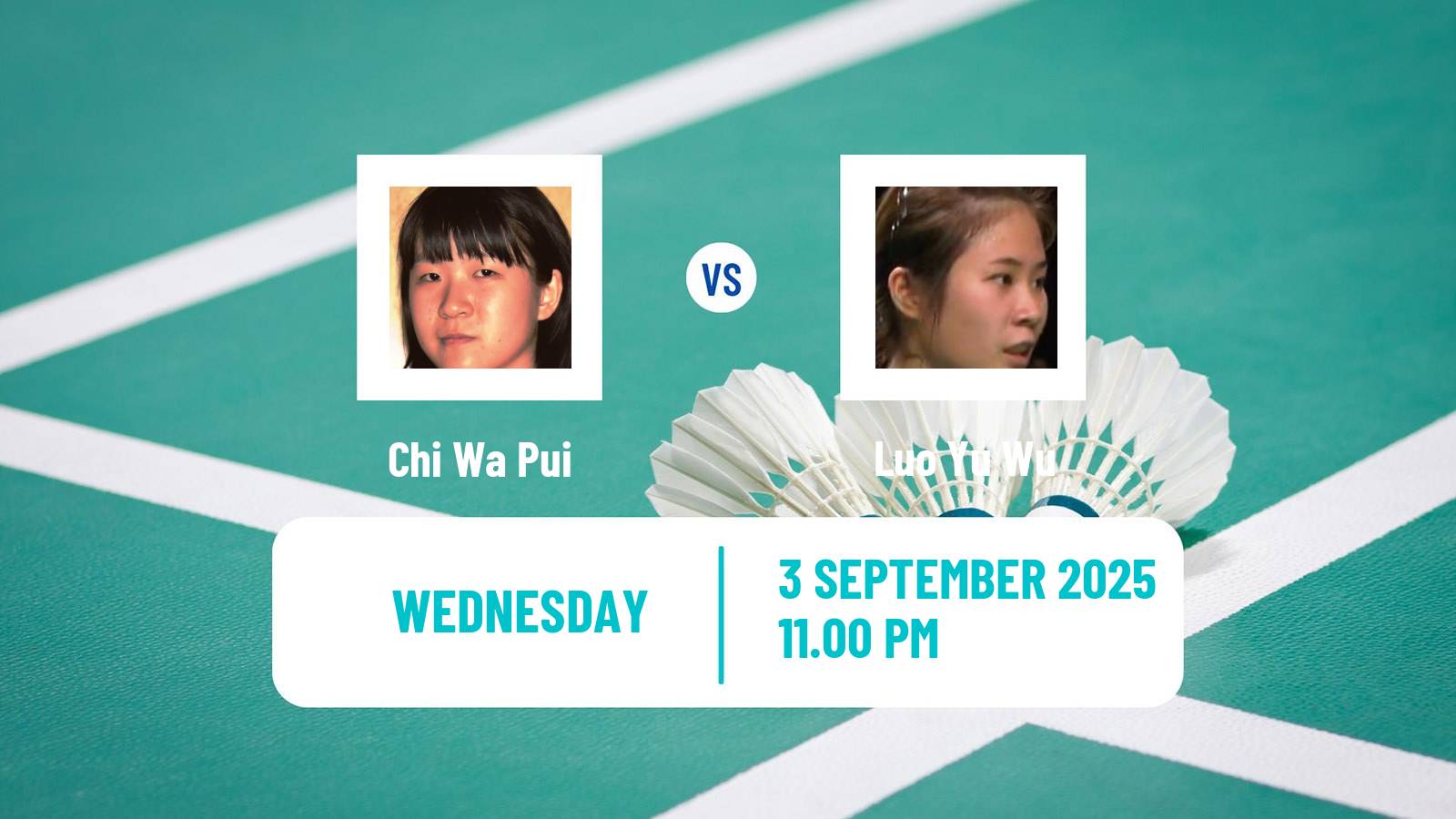 Badminton BWF World Tour China Masters 2 Women Chi Wa Pui - Luo Yu Wu