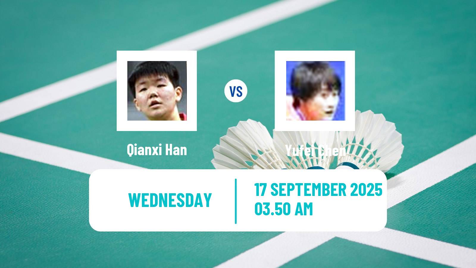 Badminton BWF World Tour China Masters 3 Women Qianxi Han - Yufei Chen