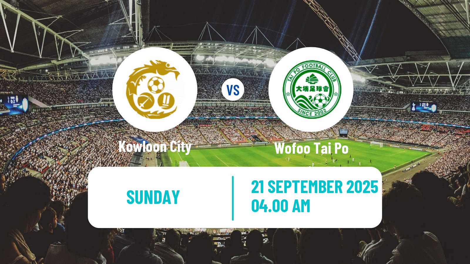 Soccer Hong Kong Premier League Kowloon City - Wofoo Tai Po