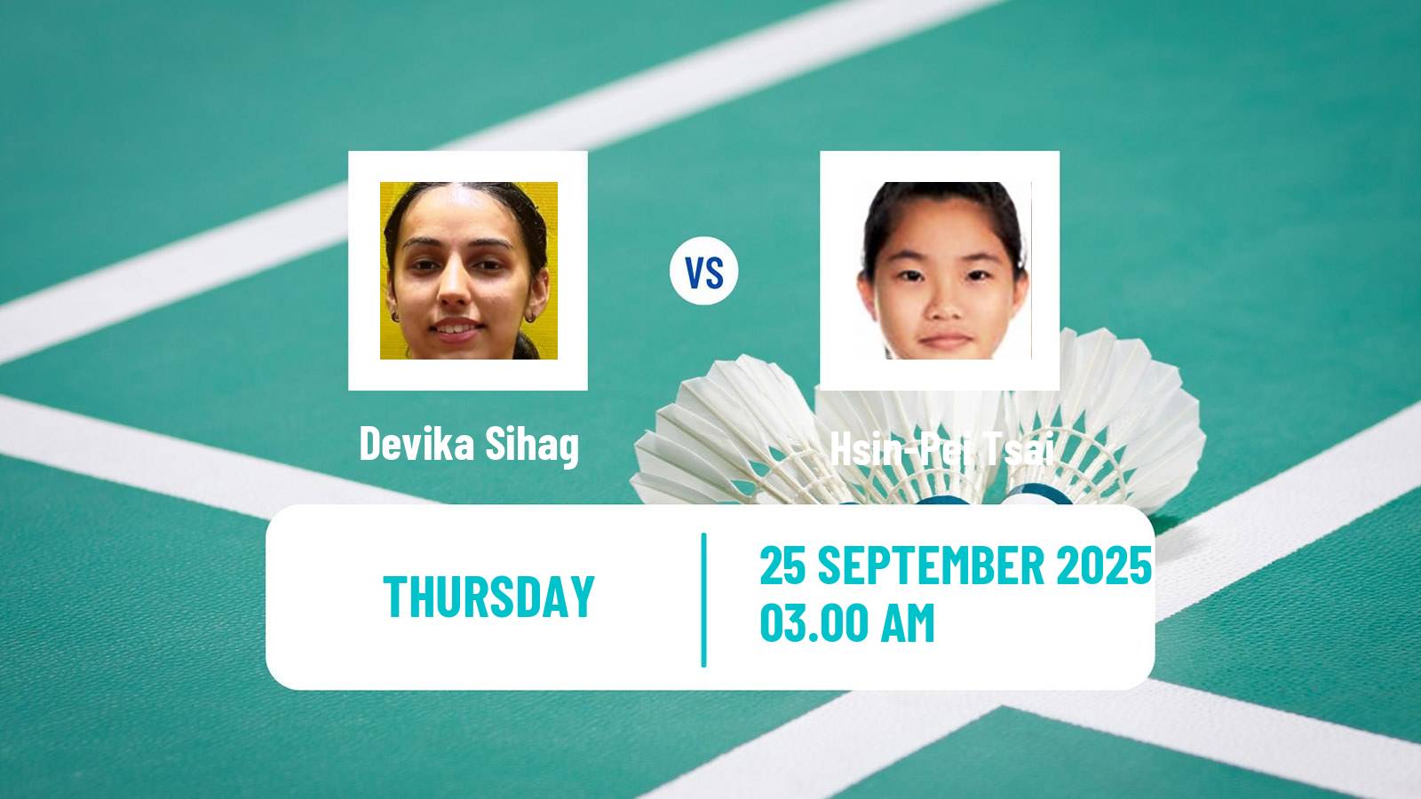 Badminton BWF World Tour Kaohsiung Masters Women Devika Sihag - Hsin-Pei Tsai